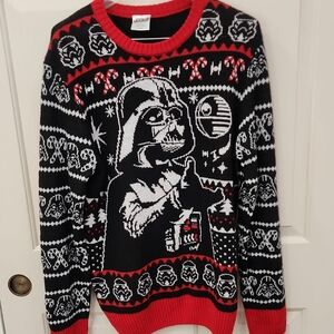 Star Wars Large 42-44 Black and Red Crewneck Sweater Ugly Christmas Sweater